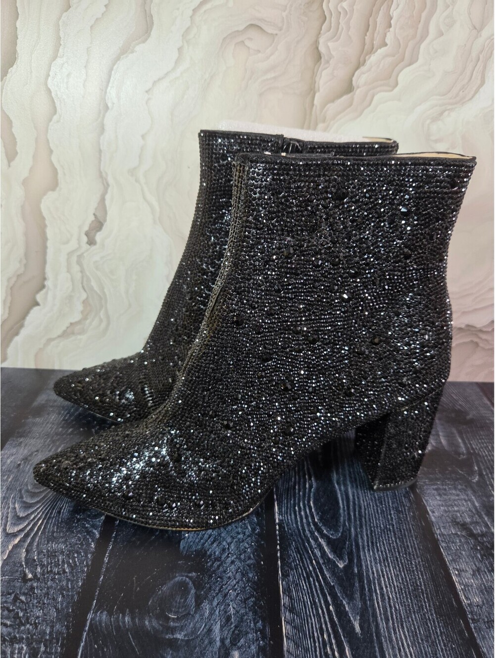 Betsey Johnson Cady Black Rhinestone Ankle Boots Size 10M NWOB
